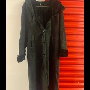 Long hooded shearling coat